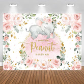 Aperturee - Pink Floral Glitter Elephant Theme Baby Shower Backdrop